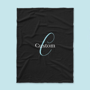 Bewerkbaar Cursief Schrift Monogram Zwart Blauw Wi Fleece Deken