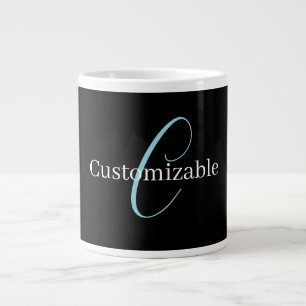 Bewerkbaar Cursief Schrift Monogram Zwart Blauw Wi Grote Koffiekop