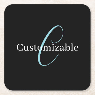 Bewerkbaar Cursief Schrift Monogram Zwart Blauw Wi Kartonnen Onderzetters
