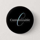 Bewerkbaar Cursief Schrift Monogram Zwart Blauw Wi Ronde Button 5,7 Cm (Voorkant)
