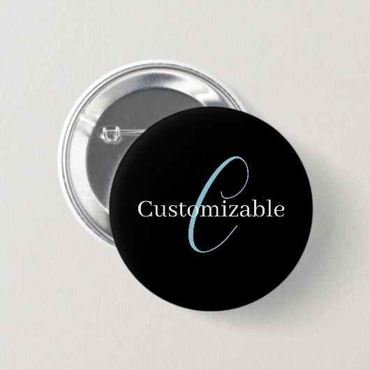 Bewerkbaar Cursief Schrift Monogram Zwart Blauw Wi Ronde Button 5,7 Cm (Voorkant /achterkant)