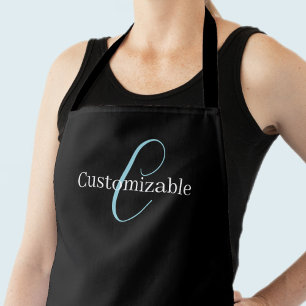 Bewerkbaar Cursief Schrift Monogram Zwart Blauw Wi Schort