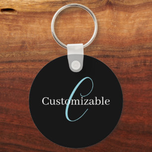 Bewerkbaar Cursief Schrift Monogram Zwart Blauw Wi Sleutelhanger