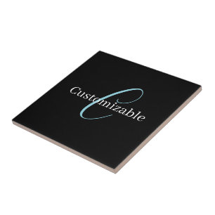 Bewerkbaar Cursief Schrift Monogram Zwart Blauw Wi Tegeltje