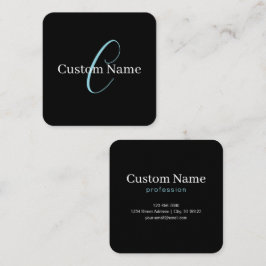 Bewerkbaar Cursief Schrift Monogram Zwart Blauw Wi Vierkante Visitekaartje