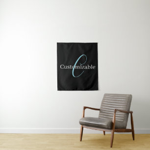 Bewerkbaar Cursief Schrift Monogram Zwart Blauw Wi Wandkleed