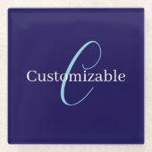 Bewerkbaar Cursief Script Monogram Purplish Blue Glazen Onderzetter (Voorkant)