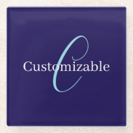 Bewerkbaar Cursief Script Monogram Purplish Blue Glazen Onderzetter