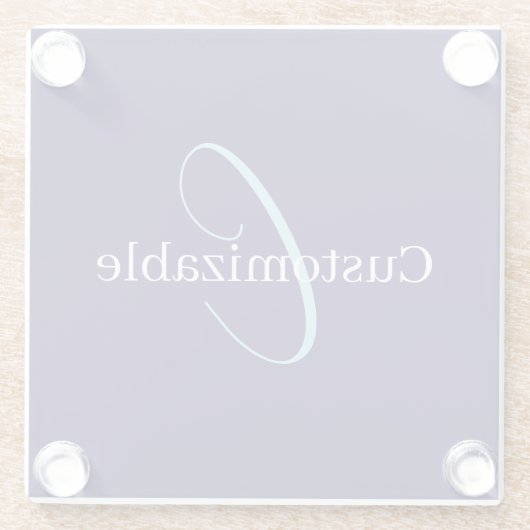 Bewerkbaar Cursief Script Monogram Purplish Blue Glazen Onderzetter (Achterkant)