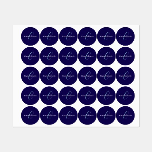 Bewerkbaar Cursief Script Monogram Purplish Blue Labels (Vel)