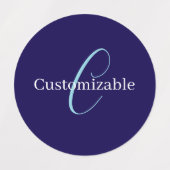 Bewerkbaar Cursief Script Monogram Purplish Blue Labels (Design 1)