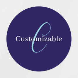 Bewerkbaar Cursief Script Monogram Purplish Blue Labels