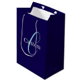 Bewerkbaar Cursief Script Monogram Purplish Blue Medium Cadeauzakje (Voorkant Gekanteld)