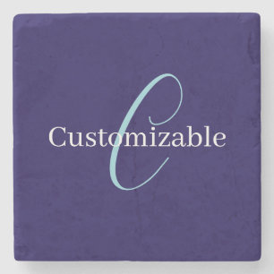 Bewerkbaar Cursief Script Monogram Purplish Blue Stenen Onderzetter