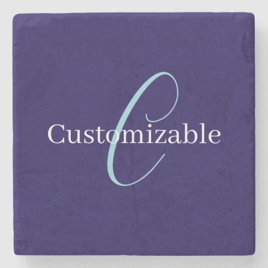 Bewerkbaar Cursief Script Monogram Purplish Blue Stenen Onderzetter (Voorkant)