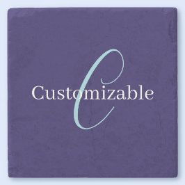 Bewerkbaar Cursief Script Monogram Purplish Blue Stenen Onderzetter