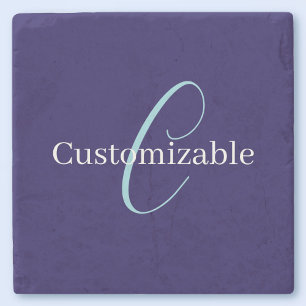 Bewerkbaar Cursief Script Monogram Purplish Blue Stenen Onderzetter