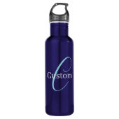 Bewerkbaar Cursief Script Monogram Purplish Blue Waterfles (Voorkant)