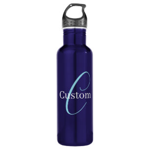 Bewerkbaar Cursief Script Monogram Purplish Blue Waterfles