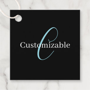 Bewerkbaar Cursief Script Monogram Zwart Blauw Wit Bedankjes Labels