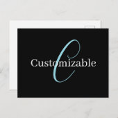 Bewerkbaar Cursief Script Monogram Zwart Blauw Wit Briefkaart (Voorkant / Achterkant)