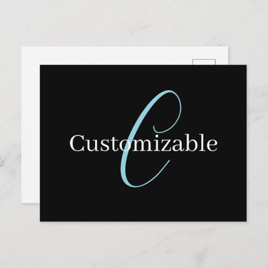 Bewerkbaar Cursief Script Monogram Zwart Blauw Wit Briefkaart (Voorkant / Achterkant)