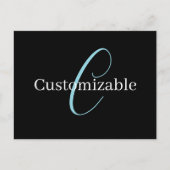 Bewerkbaar Cursief Script Monogram Zwart Blauw Wit Briefkaart (Voorkant)