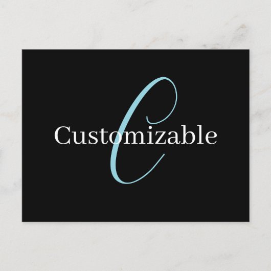 Bewerkbaar Cursief Script Monogram Zwart Blauw Wit Briefkaart (Voorkant)