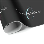 Bewerkbaar Cursief Script Monogram Zwart Blauw Wit Cadeaupapier (Rol Hoek)