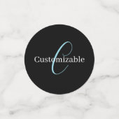 Bewerkbaar Cursief Script Monogram Zwart Blauw Wit Confetti (Kleine voorkant)