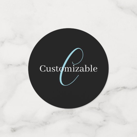 Bewerkbaar Cursief Script Monogram Zwart Blauw Wit Confetti (Kleine voorkant)