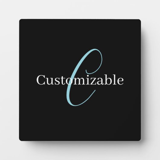Bewerkbaar Cursief Script Monogram Zwart Blauw Wit Fotoplaat (Voorkant)
