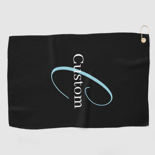 Bewerkbaar Cursief Script Monogram Zwart Blauw Wit Golfhanddoek (Horizontaal)