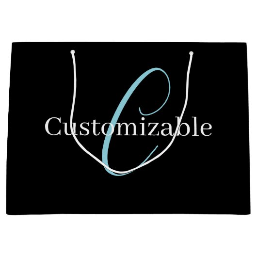Bewerkbaar Cursief Script Monogram Zwart Blauw Wit Groot Cadeauzakje (Voorkant)