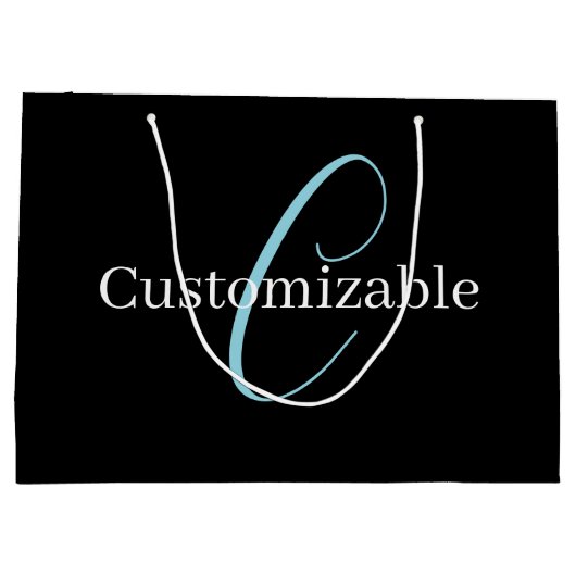 Bewerkbaar Cursief Script Monogram Zwart Blauw Wit Groot Cadeauzakje (Achterkant)