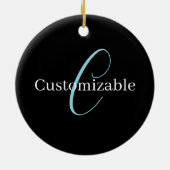 Bewerkbaar Cursief Script Monogram Zwart Blauw Wit Keramisch Ornament (Achterkant)