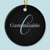 Bewerkbaar Cursief Script Monogram Zwart Blauw Wit Keramisch Ornament