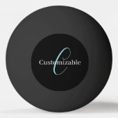 Bewerkbaar Cursief Script Monogram Zwart Blauw Wit Pingpongbal (Voorkant)