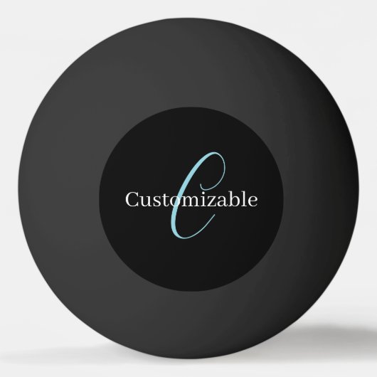 Bewerkbaar Cursief Script Monogram Zwart Blauw Wit Pingpongbal (Voorkant)
