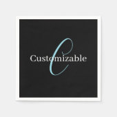 Bewerkbaar Cursief Script Monogram Zwart Blauw Wit Servet (Voorkant)