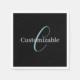 Bewerkbaar Cursief Script Monogram Zwart Blauw Wit Servet