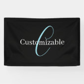 Bewerkbaar Cursief Script Monogram Zwart Blauw Wit Spandoek (Horizontaal)