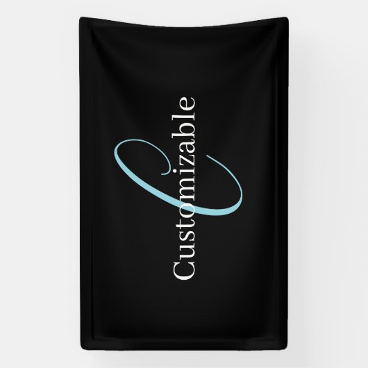 Bewerkbaar Cursief Script Monogram Zwart Blauw Wit Spandoek (Verticaal)