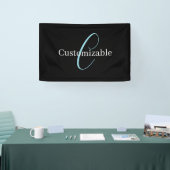 Bewerkbaar Cursief Script Monogram Zwart Blauw Wit Spandoek (Beurs)