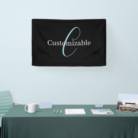 Bewerkbaar Cursief Script Monogram Zwart Blauw Wit Spandoek (Beurs)