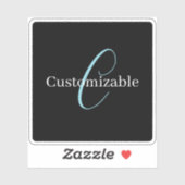 Bewerkbaar Cursief Script Monogram Zwart Blauw Wit Sticker (Vel)