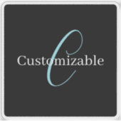 Bewerkbaar Cursief Script Monogram Zwart Blauw Wit Sticker (Voorkant)