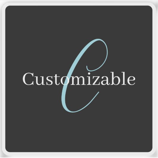 Bewerkbaar Cursief Script Monogram Zwart Blauw Wit Sticker (Voorkant)