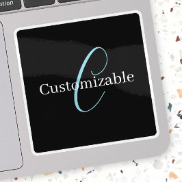 Bewerkbaar Cursief Script Monogram Zwart Blauw Wit Sticker