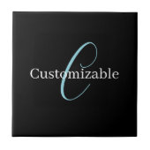 Bewerkbaar Cursief Script Monogram Zwart Blauw Wit Tegeltje (Voorkant)